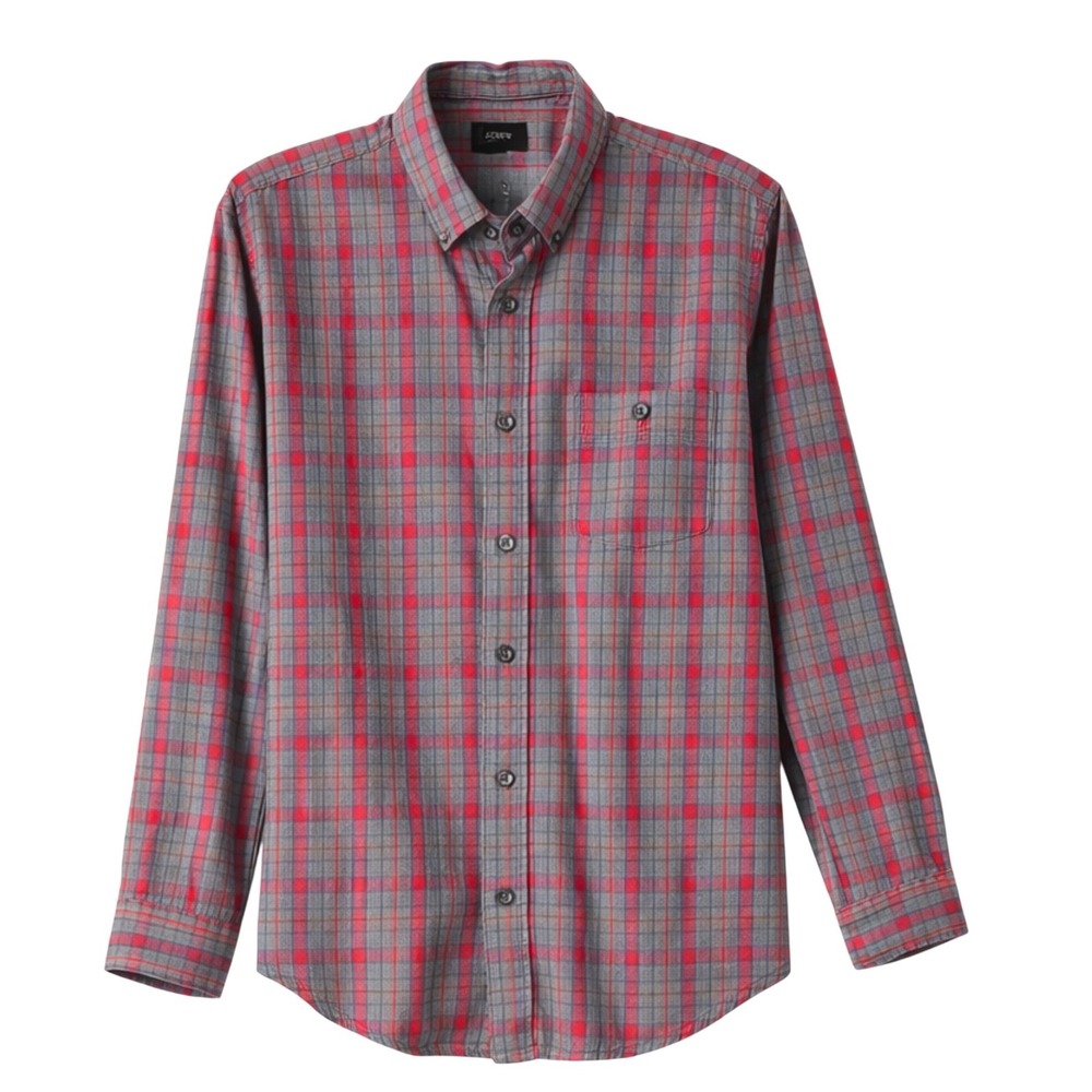 J.Crew Mens Plaid Button Down Shirt Red Grey Long Sleeve Chest Pocket Size M‎